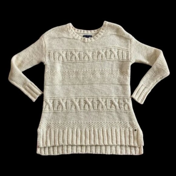 American Eagle Outfitters Ivory Chunky Cable Knit Fisherman Sweater - Picture 1 of 8